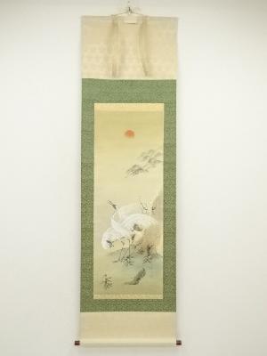 精志筆　松竹梅鶴　肉筆絹本掛軸（中島清堂識箱）